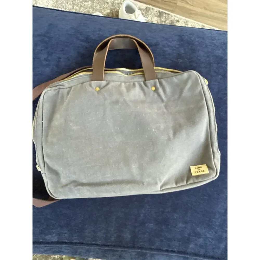 Line Of Trade Gray Canvas Laptop Bag w/ Leather Double Handles & shoulder strap